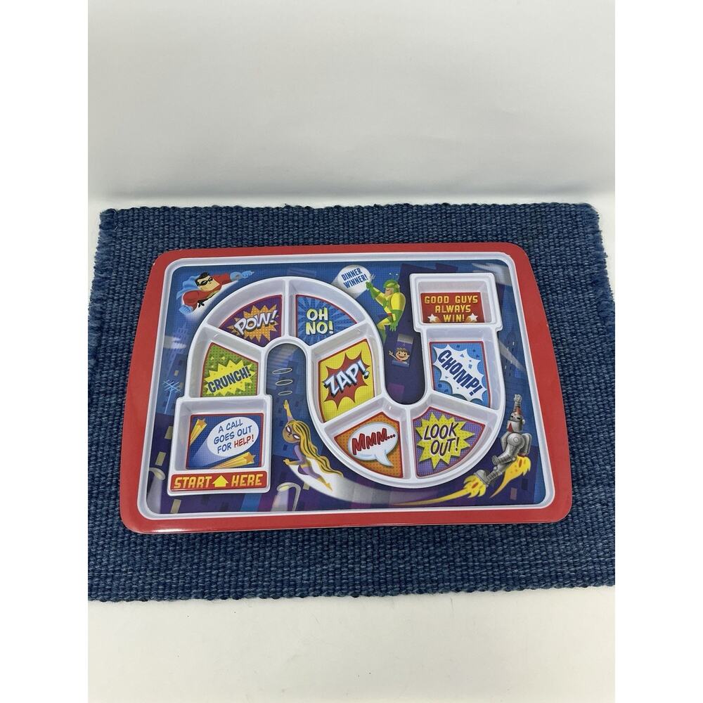 SUPER HERO Fred and Friends Dinner Winner Kids Game Divided Plate Melamine